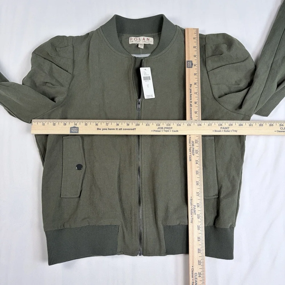 NWT Dolan Left Coast Puff-Sleeve Bomber Jacket Olive Green Zip Anthropologie - Picture 5 of 7